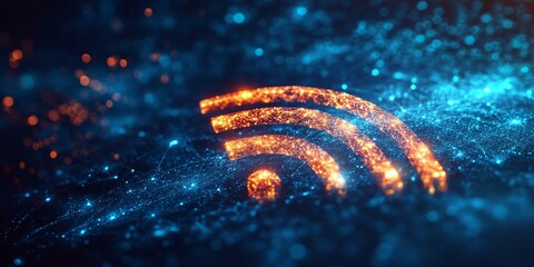 A glowing wifi symbol on a blue background.