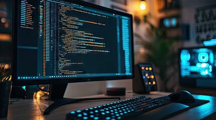 A computer screen with a programming code editor open, with lines of code visible.