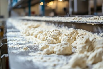 Wall Mural - Dough on a Conveyor Belt in a Bakery