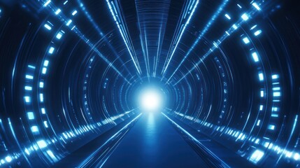 Sticker - Futuristic Tunnel with Bright Blue Lights