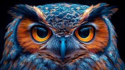 Wall Mural - Semiabstract owl with neoncolored feathers forming intricate swirling patterns symbolizing wisdom and mystery