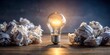 © sawaratch - Crushing paper balls and light bulb symbolizing developing original ideas and learning from mistakes, innovation