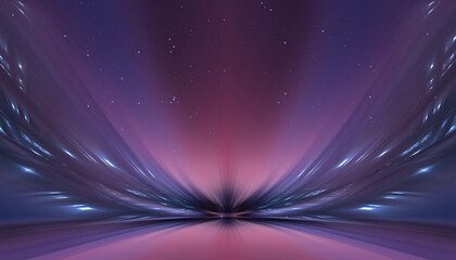 Wall Mural - neon empty stage lamps, pink and purple light, dark corridor, futuristic dark neon portal.