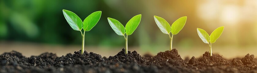 Fresh green seedlings emerging from rich soil, symbolizing growth and new beginnings in nature.