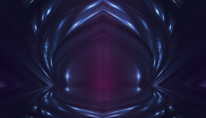 Wall Mural - neon empty stage lamps, pink and purple light, dark corridor, futuristic dark neon portal.