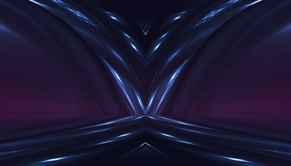 Wall Mural - Neon empty stage lamps, pink and purple light, dark corridor, futuristic dark neon portal.