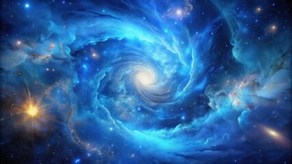 Wall Mural - Blue nebula background with swirling clouds of stardust and distant galaxies, blue, nebula, background, sky, space, stars