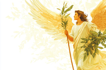 Wall Mural - A serene illustration of Archangel Raphael holding staff and greenery