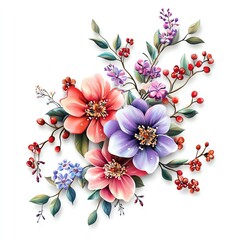 Wall Mural - A vibrant arrangement of beautiful flowers featuring shades of pink, purple, and green leaves, perfect for artistic designs.