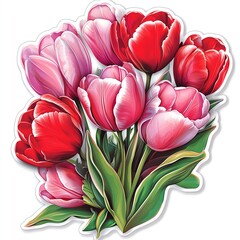 Wall Mural - A vibrant bouquet featuring red and pink tulips, perfect for adding a touch of elegance and color to any design.