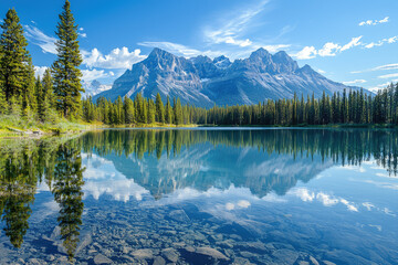 Wall Mural - A tranquil mountain paradise with clear lake reflecting stunning scenery