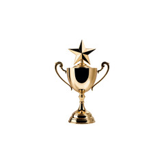 A golden trophy with a star on top on white background