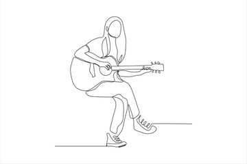 Wall Mural - continuous line vector illustration of woman playing guitar