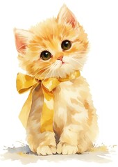 Wall Mural - Adorable kitten with yellow bow