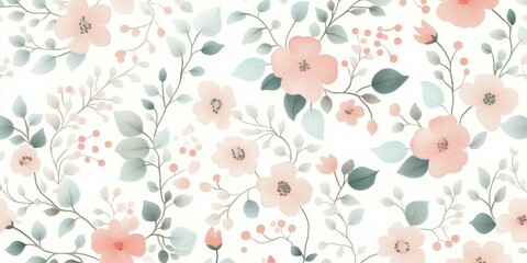 Sticker - Floral pattern with pink flowers and green leaves.