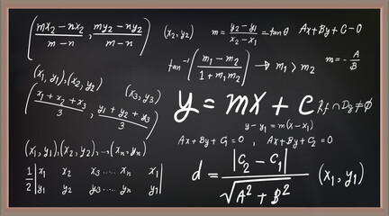 Vector illustration of chalkboard and math formulas on chalkboard.