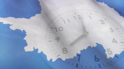 Wall Mural - Animation of clock moving over flag with white country