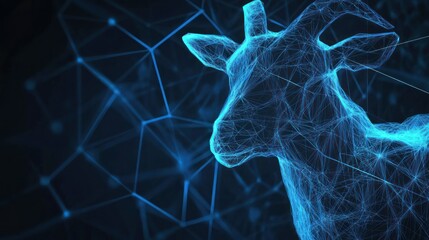 Sticker - A digital representation of a goat depicted in a blue wireframe style against a dark background.