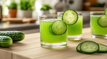 Canvas Print - Refreshing cucumber drinks served in glasses, ideal for hydration and summer enjoyment.