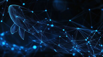 Poster - a digital representation of a fish composed of interconnected blue lines and nodes.