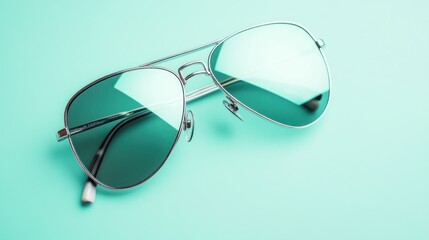 Canvas Print - A pair of stylish sunglasses resting on a mint green surface.