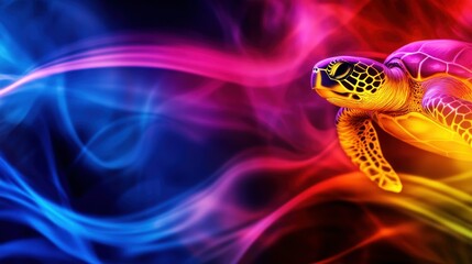 Poster - A vibrant digital artwork of a turtle amidst colorful swirling smoke.