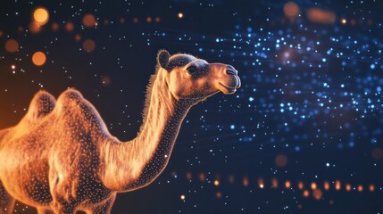 Wall Mural - a stylized camel against a backdrop of glowing particles.