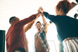 © AK Coop/peopleimages.com - Creative, team and high five in office with energy, creativity and collaboration in business. Employees, synergy or gesture in workplace for community, inclusion or excited for cooperation with trust