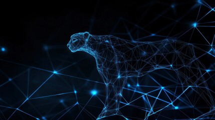 Wall Mural - a digital representation of a panther formed by interconnected lines and nodes.