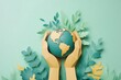© ST22Studio - Eco-Friendly Paper Cut Hands Holding Globe with Sprouting Leaves - Global Climate Action and Earth Care Concept