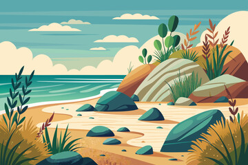 Poster - Summer tropical beach with mountains and islands