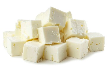 Poster - A stack of white cheese cubes, perfect for snacking or using in recipes