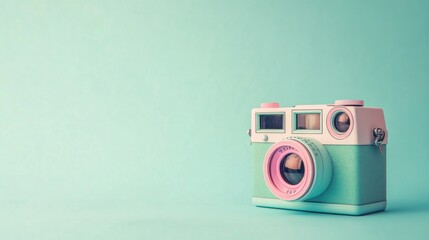 Sticker - A vintage-style camera on a pastel background, emphasizing photography and nostalgia.