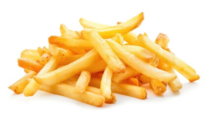 Wall Mural - Freshly cooked French fries served on a clean white surface, ready for serving