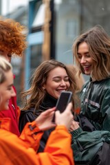 Poster - Group of women posing together on a city street, possible friends or colleagues