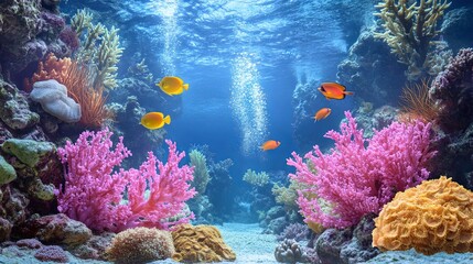 Wall Mural - A sea background with tropical fish and coral reefs	