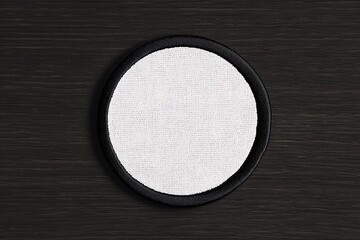 black and white round embroidered patch mockup
