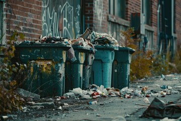 Canvas Print - A pile of waste and debris sitting on the exterior wall of a structure