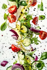 Wall Mural - A colorful salad made with fresh vegetables such as tomatoes, cucumbers, onions, and spinach