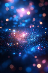 Wall Mural - A dynamic wave of cool-toned bokeh lights,