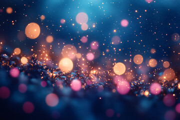 Wall Mural - A soft-focus collection of tiny blue, pink, and green bokeh lights,