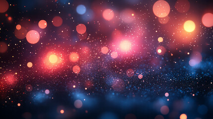 Poster - An abstract pattern of intense blue and red bokeh lights,