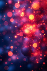 Wall Mural - A lively composition of small, bright red and yellow bokeh dots,