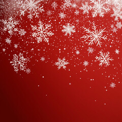 White snowflakes falling over a festive red background