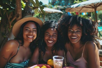 Poster - Three people enjoying a selection of fresh fruit together