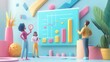 © happysunstock - Animated Team Reviewing Progress on Vivid 3D Goal-Tracking Chart in High Definition Cartoon Style, Generative AI