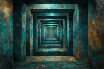 Wall Mural - A tunnel of stacked 3D rhombuses,