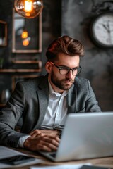 Wall Mural - A person sitting at a desk with a laptop computer