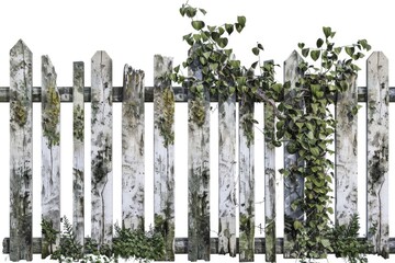 Poster - A wooden fence covered in vines and foliage