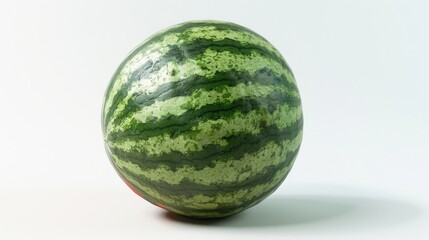 Wall Mural - Fresh watermelon sitting on a clean white surface, perfect for still life photography or food advertising